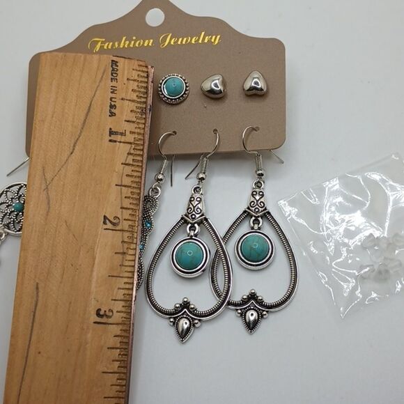DREAM CATCHER feather turquoise silver boho earring bundle - Picture 3 of 5